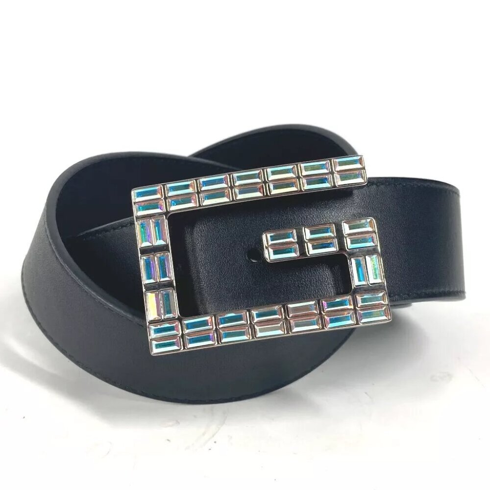GUCCI 550106 Sequin GG logo crystal belt Leather Black